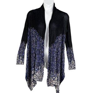 BCBGMAXAZRIA Womens XS/S Blue Black Artsy Waterfall Cardigan 70% Silk Soft Girl